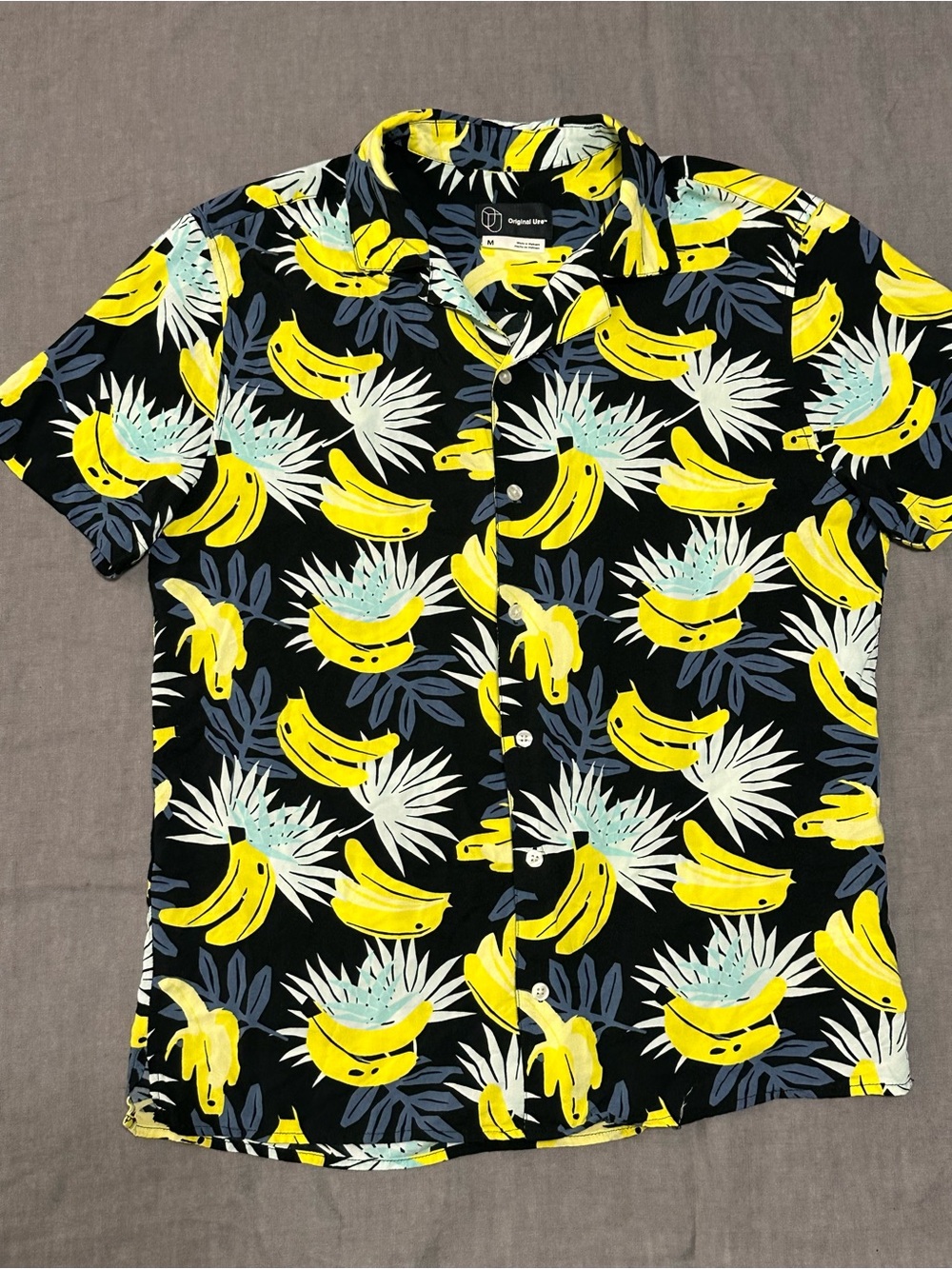 Original Use Black Tropical Banana Print Short-Sleeve Shirt